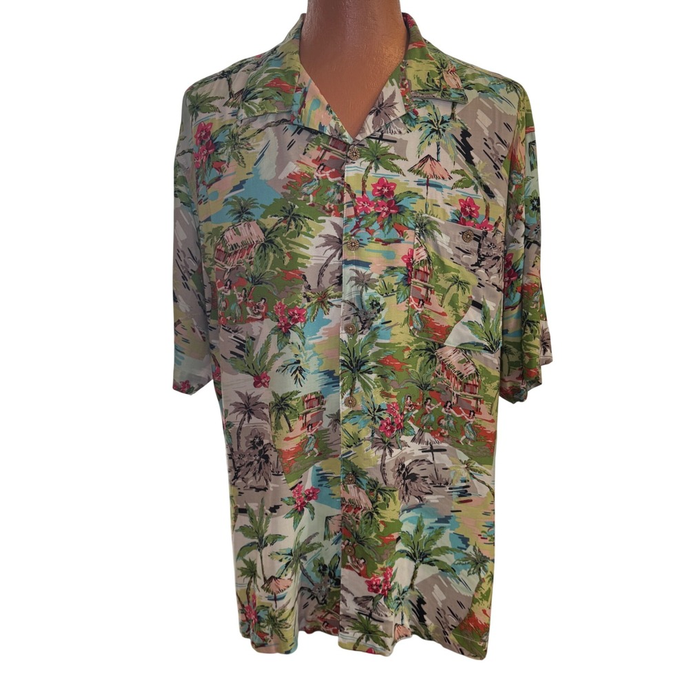 Caribbean‎ Joe Mens XL Tropical Hawaiian Aloha Shirt Beach Scene Palm Trees